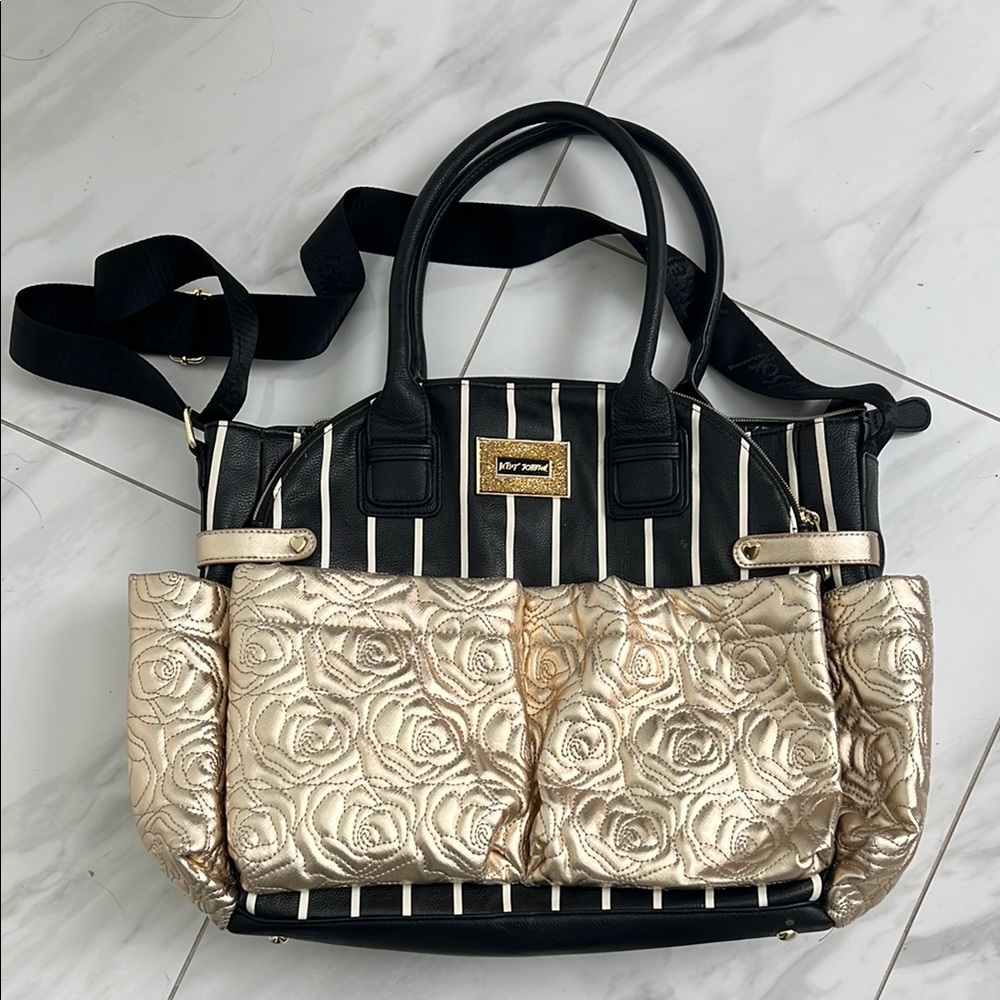 Betsy Johnson Ju-Ju-Be Black and Gold Baby Bag with Modern Design